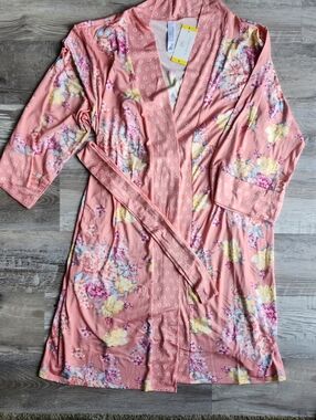 Flora Nikrooz 3pc Pajama Set Small Pink Floral Robe Tank Pants NWT